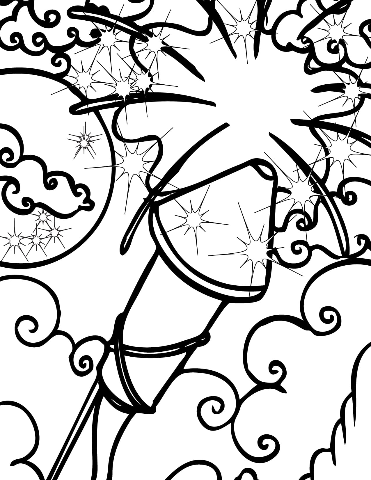 Fireworks Drawing Coloring Page