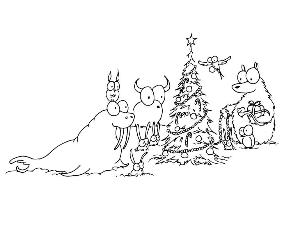Funny Christmas Animals Coloring Page