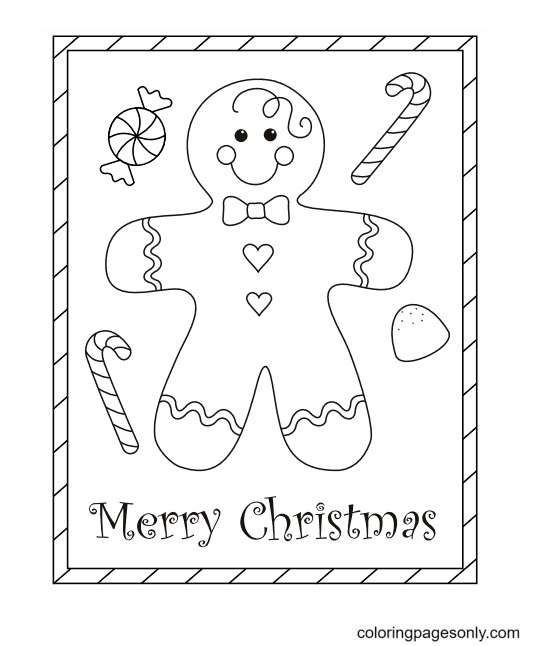 Gingerbread Boy Card Coloring Page
