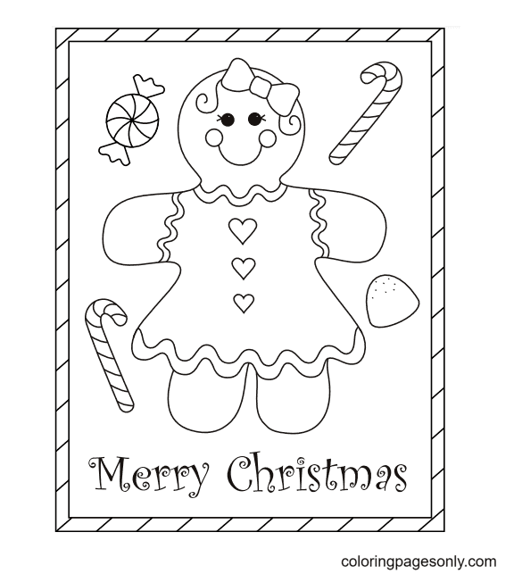 Gingerbread Girl Card Coloring Page