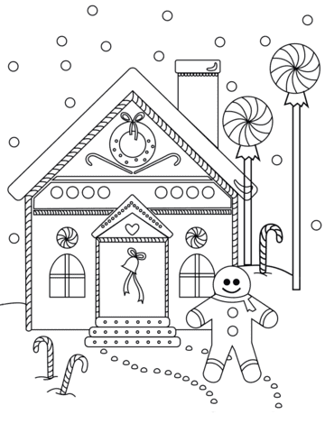 Gingerbread Man Near The House Image For Kids Coloring Page