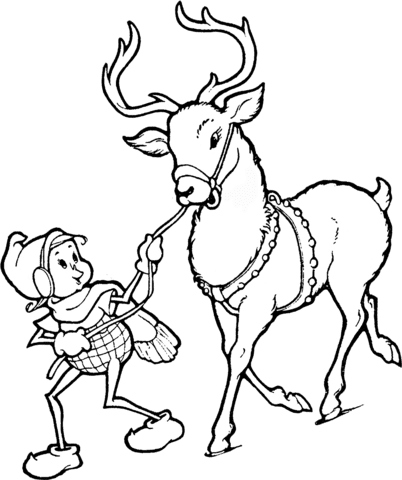 Gnome And Christmas Reindeer Cute Coloring Page