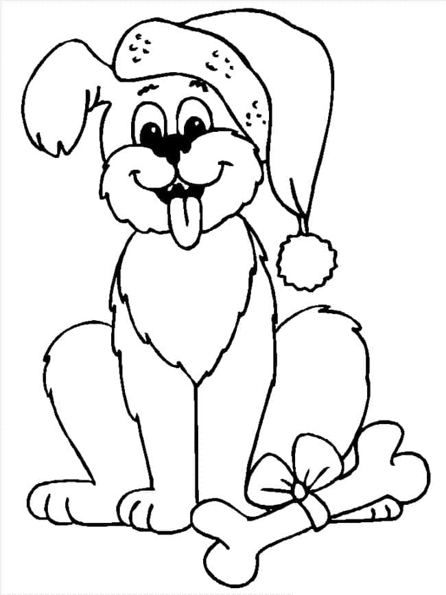 Happy Christmas Dog Printable Coloring Page
