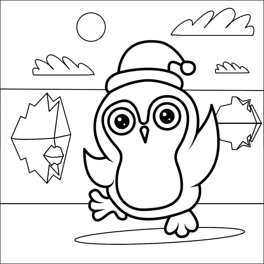 Happy Christmas Penguin For Kids Coloring Page
