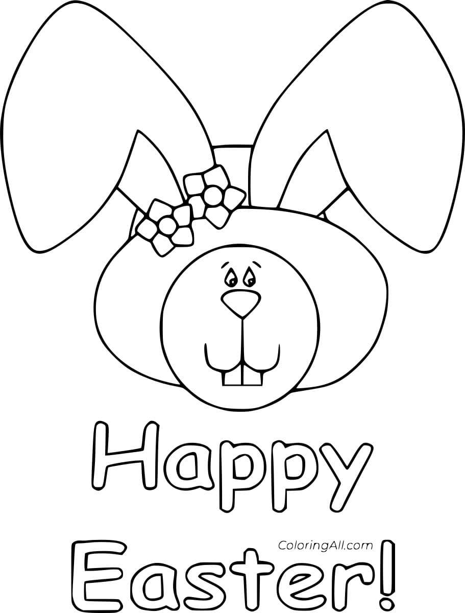 Happy Easter And Bunny Head Coloring Page
