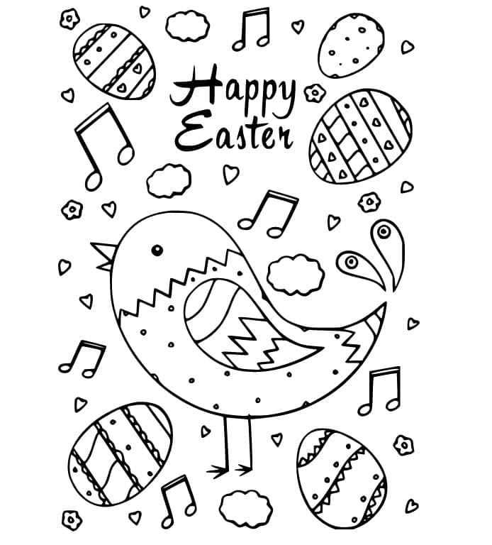 Happy Easter Bird Card Image Coloring Page