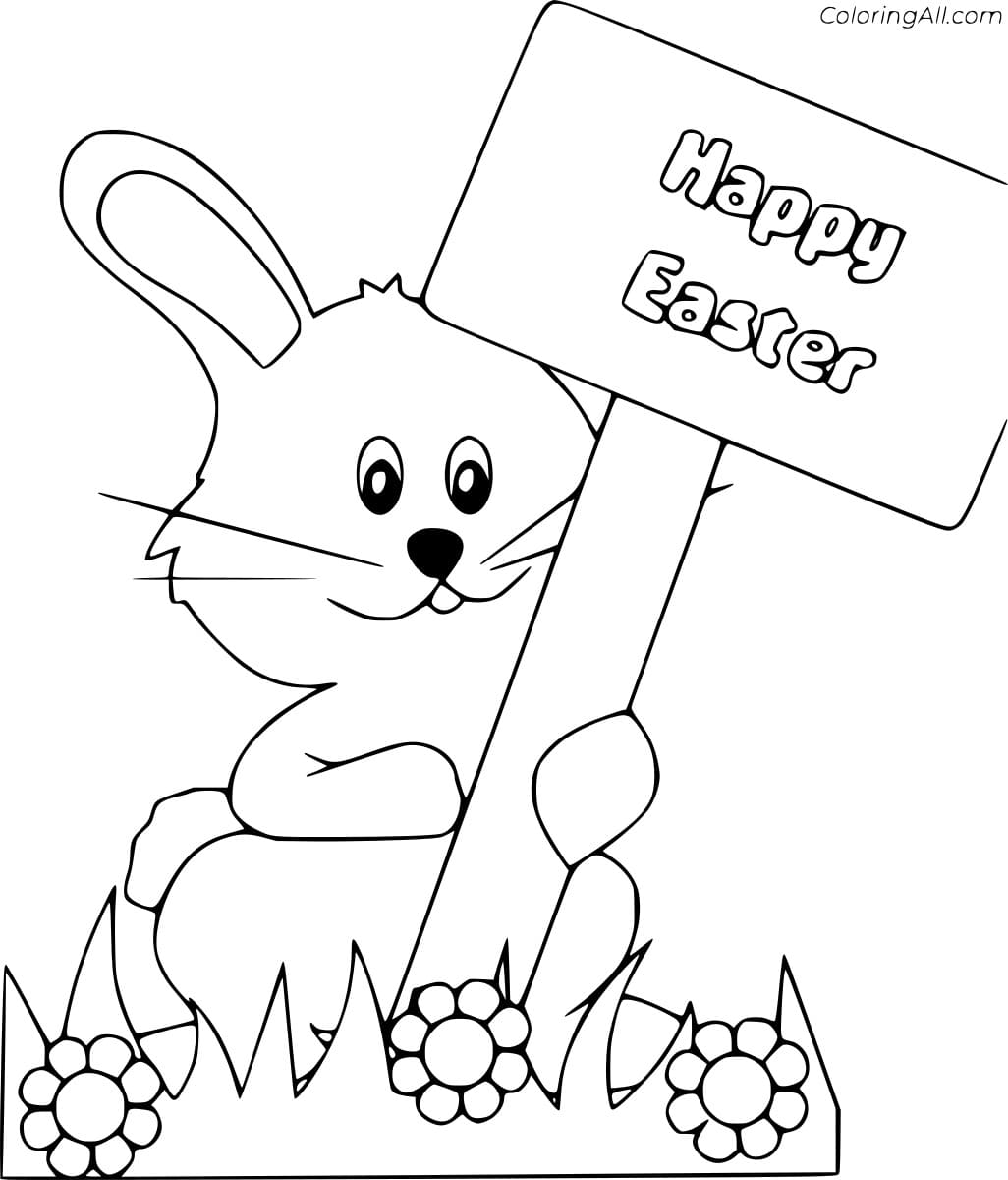 Happy Easter Bunny And Flowers For Kids