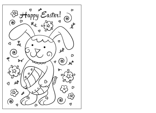 Happy Easter Bunny Card For Children Coloring Page