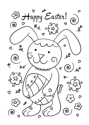 Happy Easter Bunny For Children Coloring Page