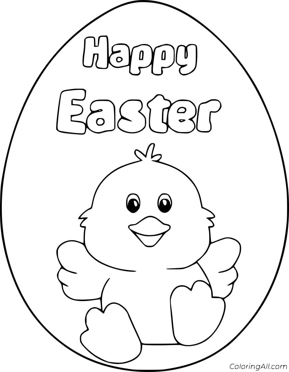 Happy Easter Chick On The Egg Image Coloring Page
