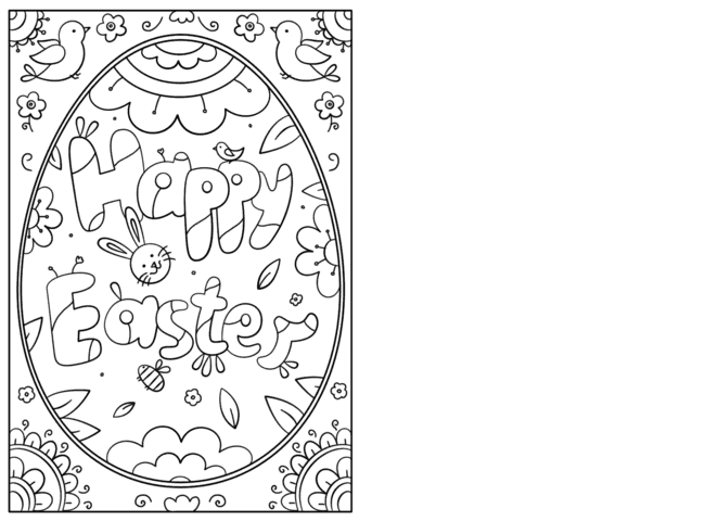 Happy Easter Doodle Card Printable For Kids Coloring Page