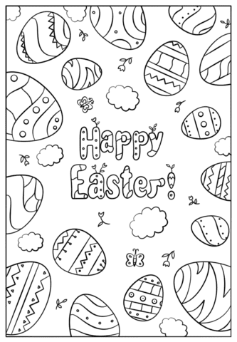 Happy Easter Doodle For Children Coloring Page