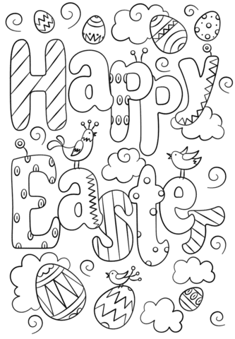 Happy Easter Doodle Image For Kids Coloring Page