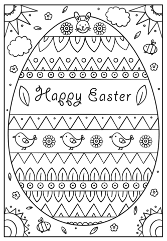 Happy Easter Doodle Printable Coloring Page