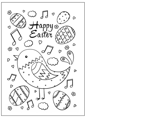 Happy Easter Doodle With Bird And Eggs Card Image For Kids Coloring Page
