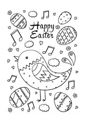 Happy Easter Doodle With Bird Printable