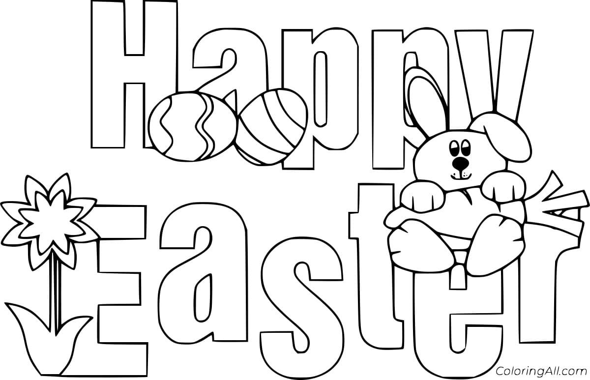 Happy Easter Doodle With Bunny And Eggs Coloring Page