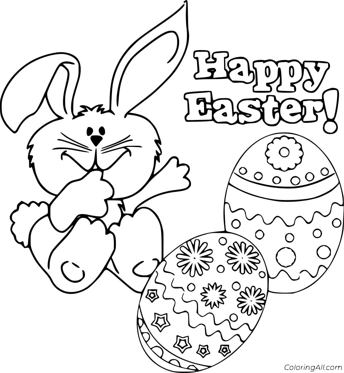 Happy Easter With Two Eggs Image For Kids Coloring Page