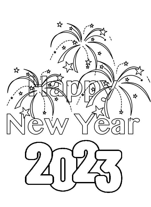 Happy New Year 2022 With Fireworks Coloring Page