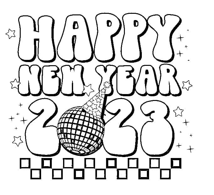 Happy New Year 2023 Party Image For Kids Coloring Page