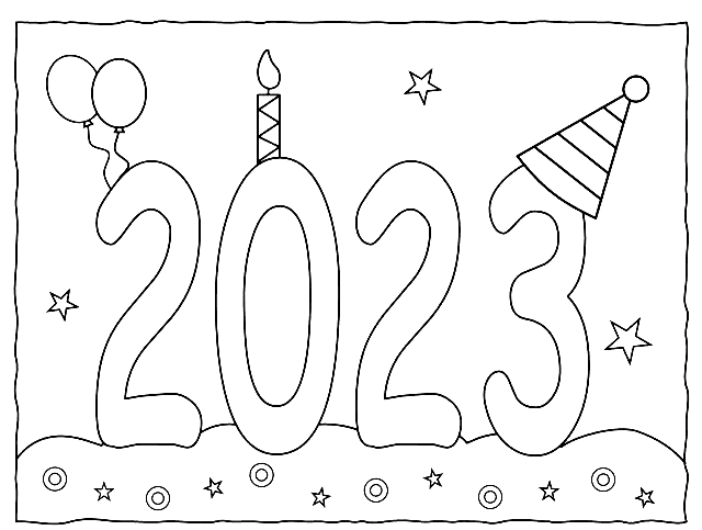Happy New Year 2023 Printable Cute Coloring Page