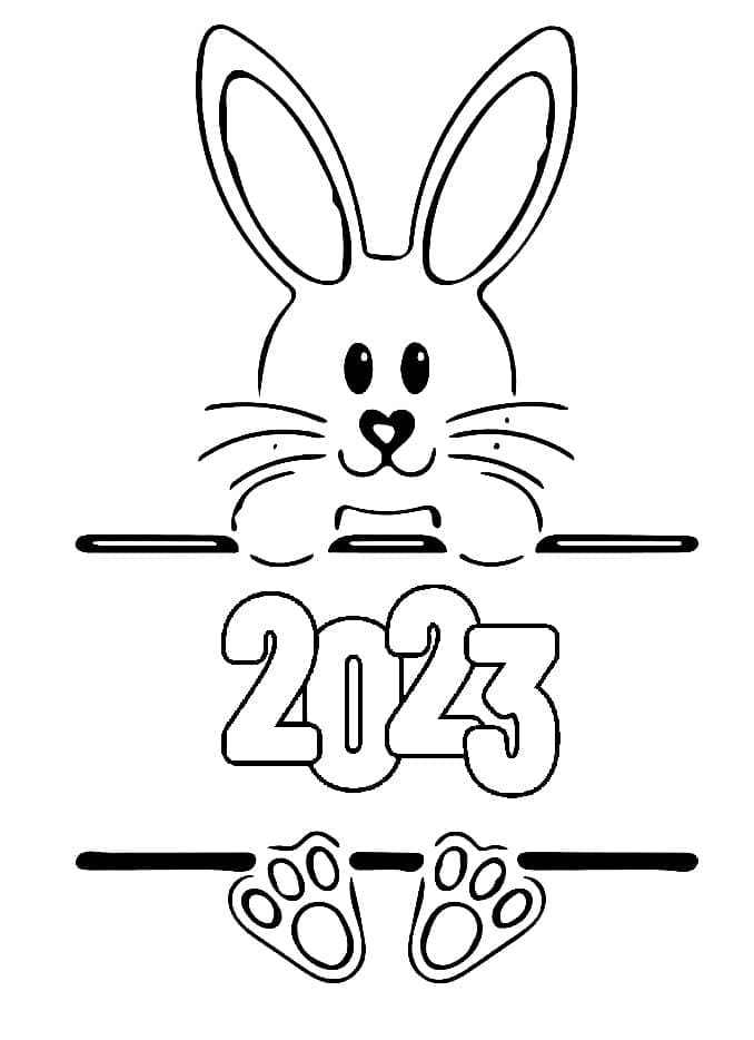 Happy New Year 2023 With Rabbit Image For Kids Coloring Page