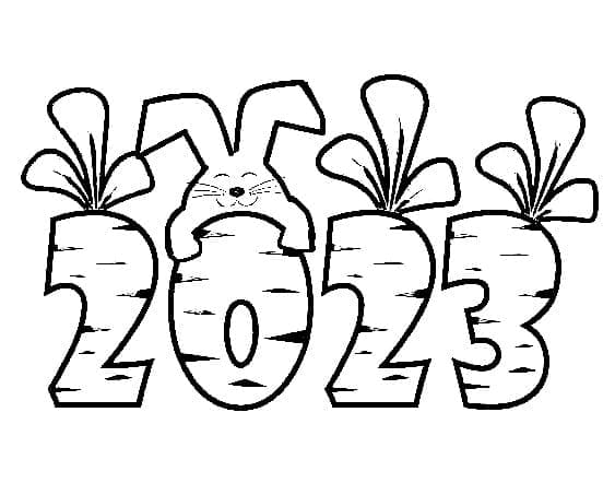 Happy New Year 2023 With Rabbit Coloring Page