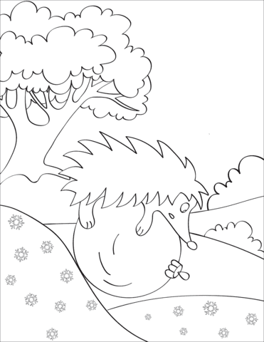 Hedgehog Rolling On Christmas Ball For Kids Coloring Page