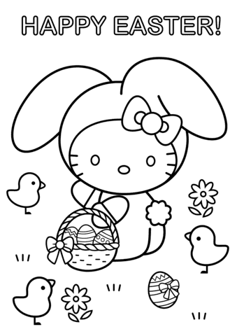 Hello Kitty Happy Easter Image For Children Coloring Page