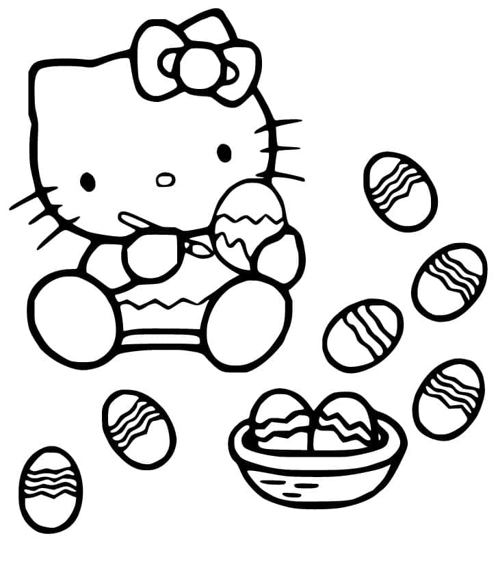 Hello Kitty Painting Easter Egg Image For Kids Coloring Page