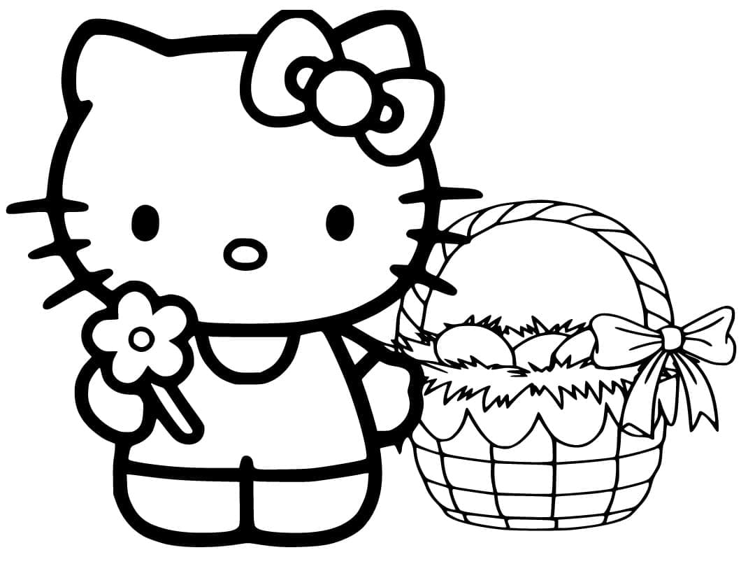 Hello Kitty With Easter Basket Printable