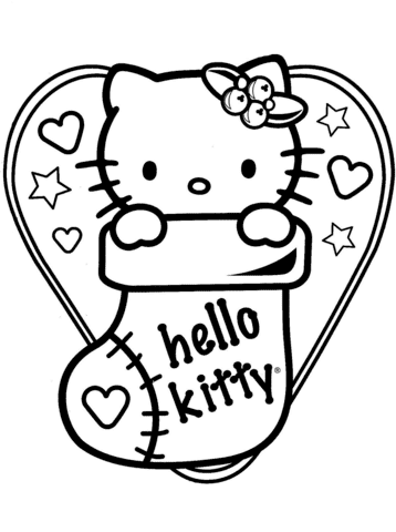 Hello Kitty In Christmas Stocking Image For Kids Coloring Page