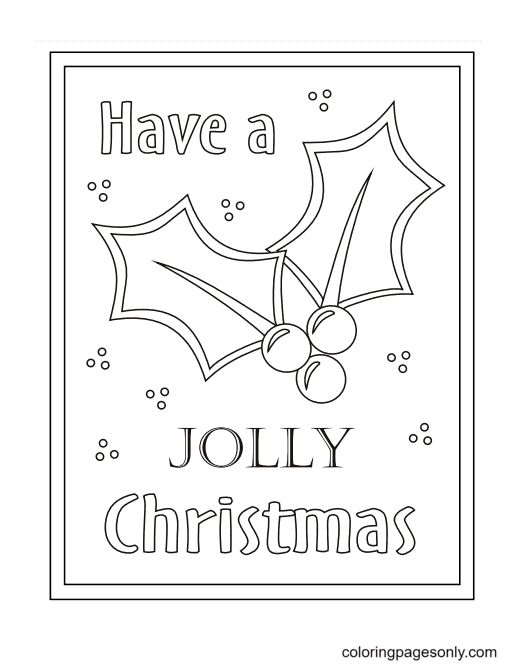 Holly Christmas Card Coloring Page