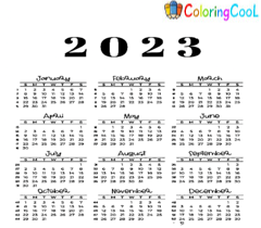 Calendar 2023 Coloring Pages