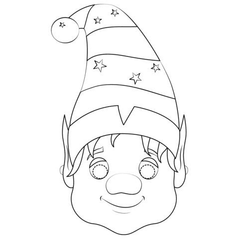 Image Of Christmas Elf Mask Coloring Page