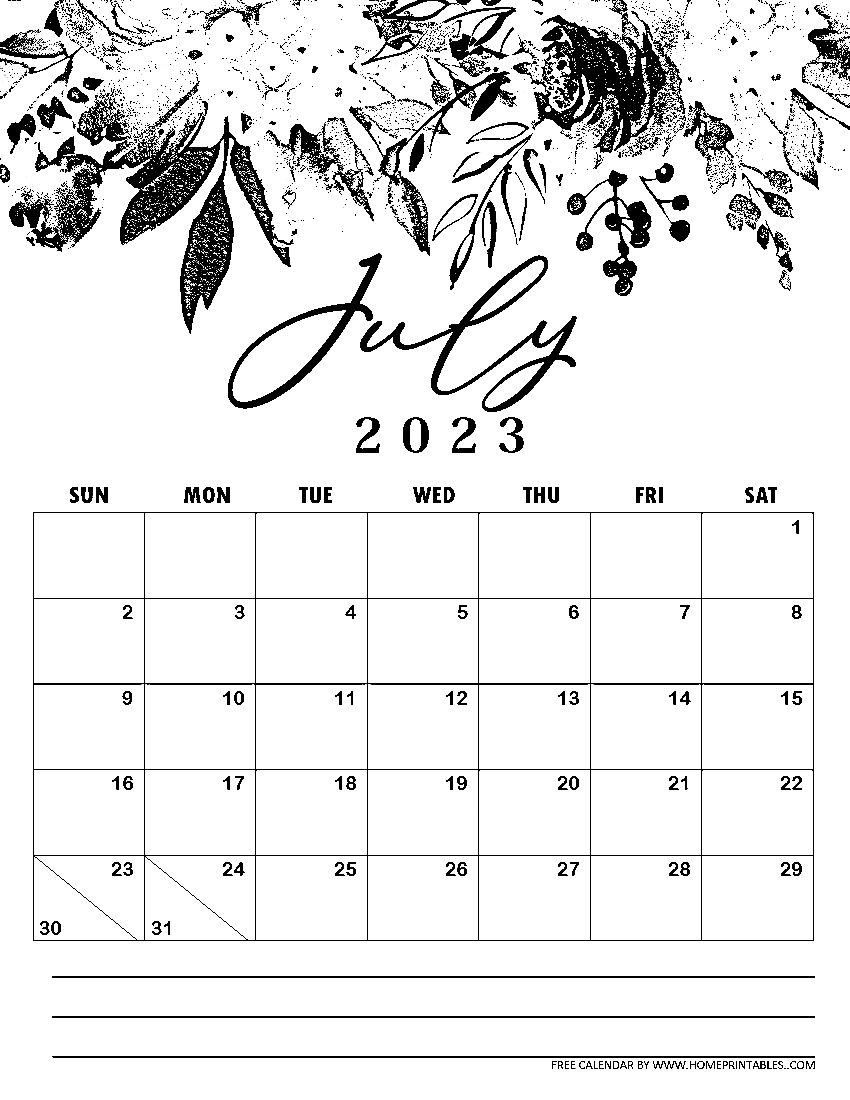 July 2023 Calendar Image For Kids Coloring Page