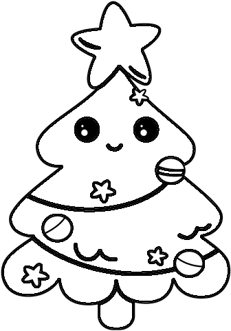 Kawaii Christmas Tree Image For Kids Coloring Page