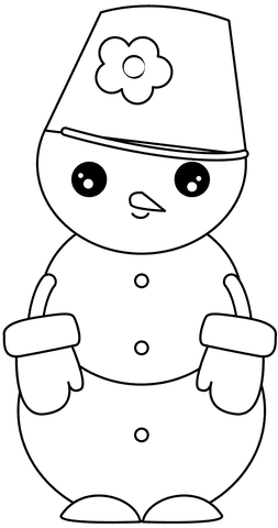 Kawaii Snowman Image For Kids Coloring Page