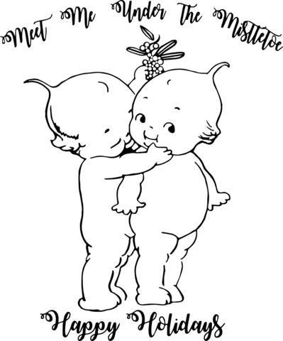 Kewpie Dolls Meet Me Under The Mistletoe For Kids Coloring Page