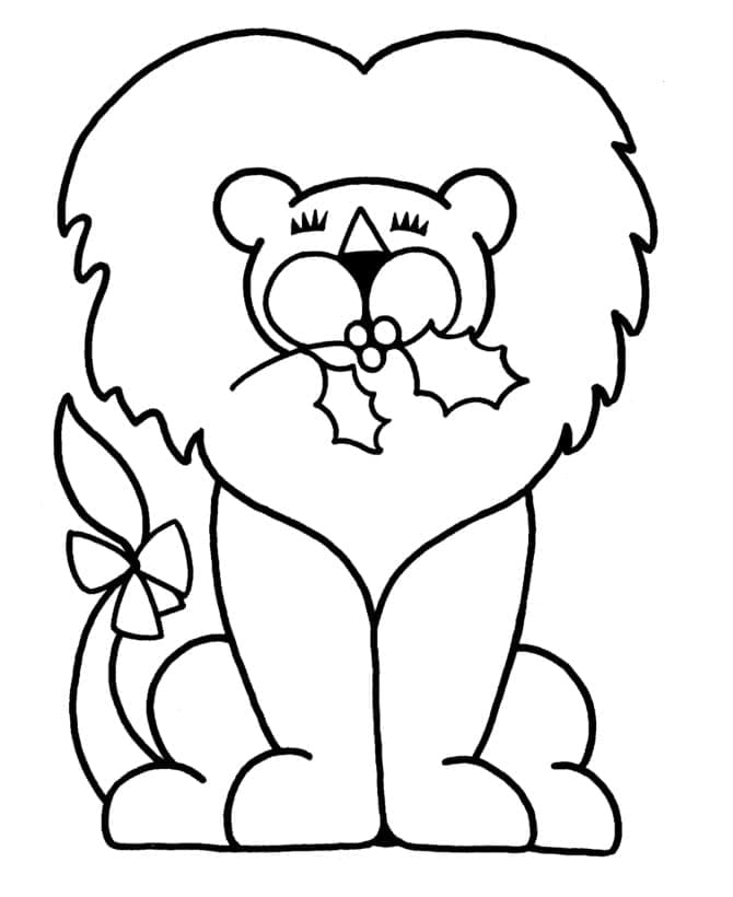 Lion With Christmas Holly Printable Coloring Page