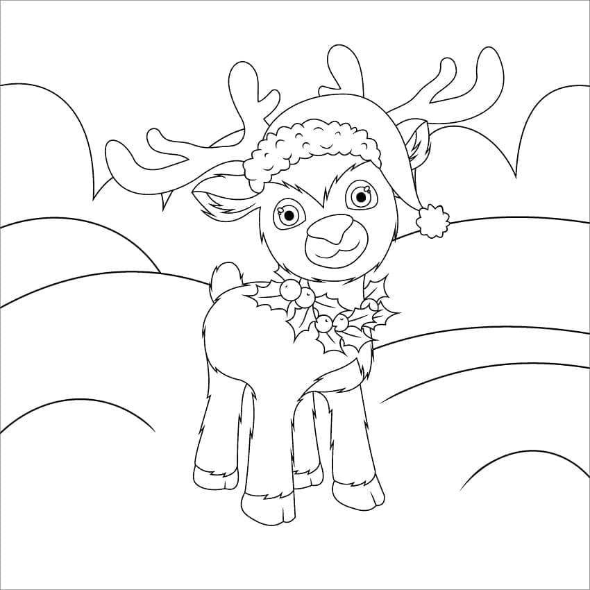 Lovely Christmas Reindeer For Kids Coloring Page
