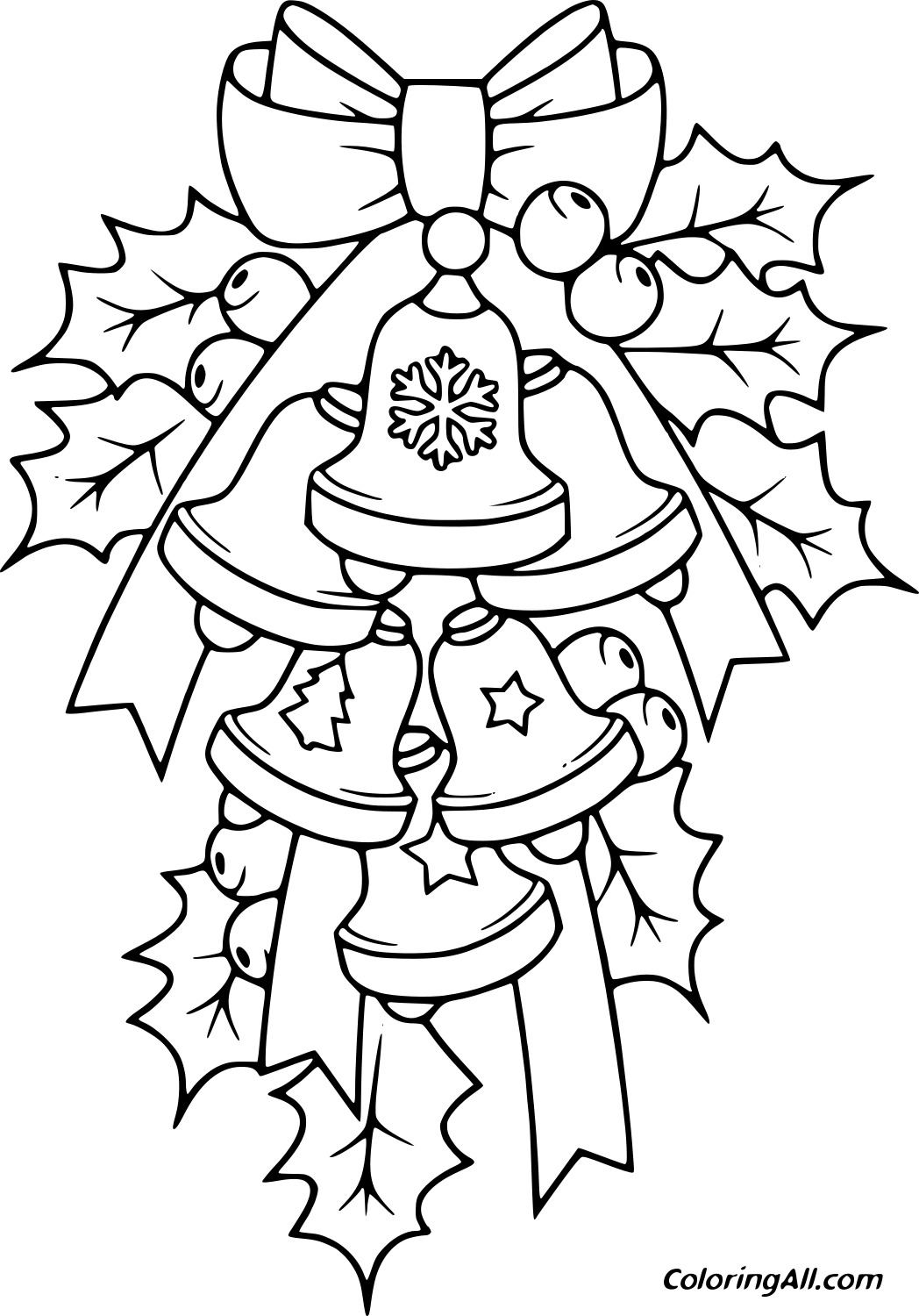 Many Bells And Holly Printable Coloring Page