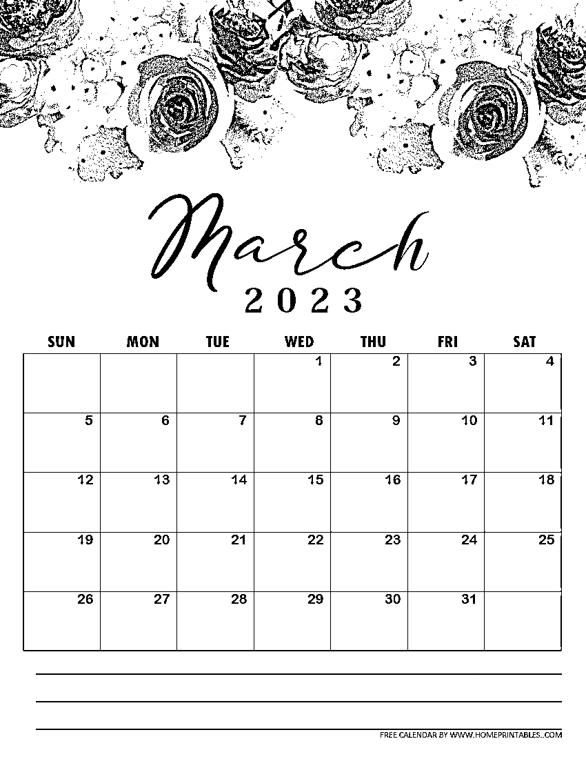 March 2023 Calendar Image For Kids Coloring Page