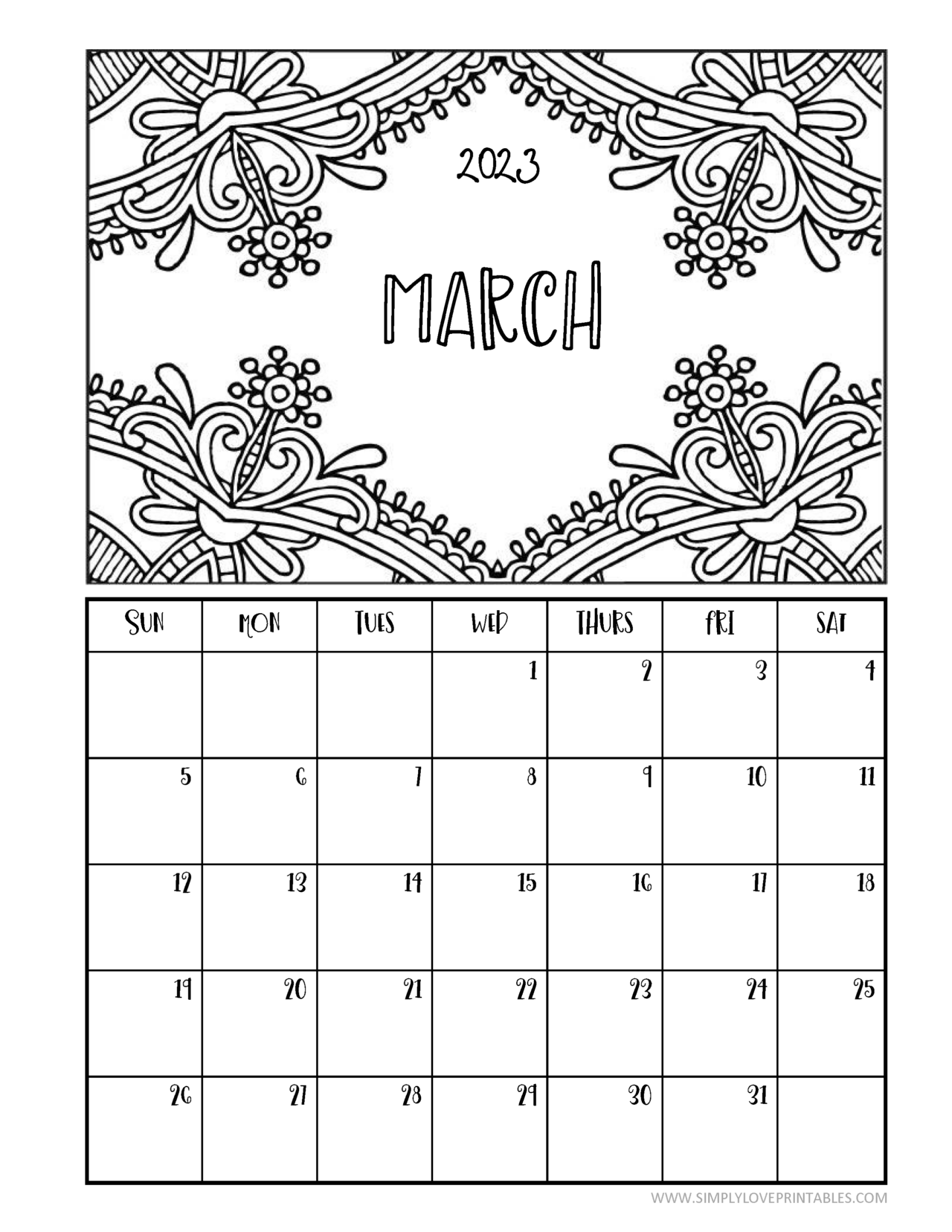 March 2023 Image Coloring Page