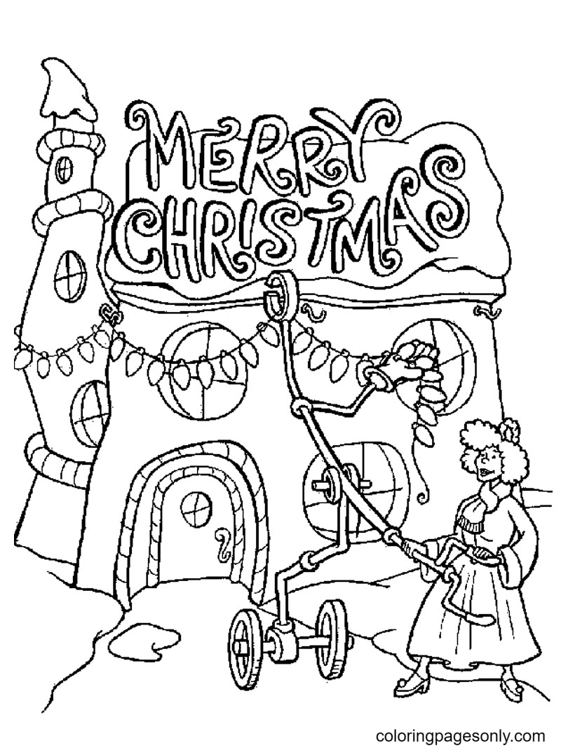 Merry Christmas With Lights Image For Kids Coloring Page
