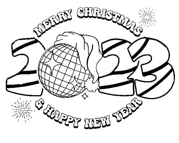 Merry Christmas And Happy New Year 2023 Image For Kids Coloring Page
