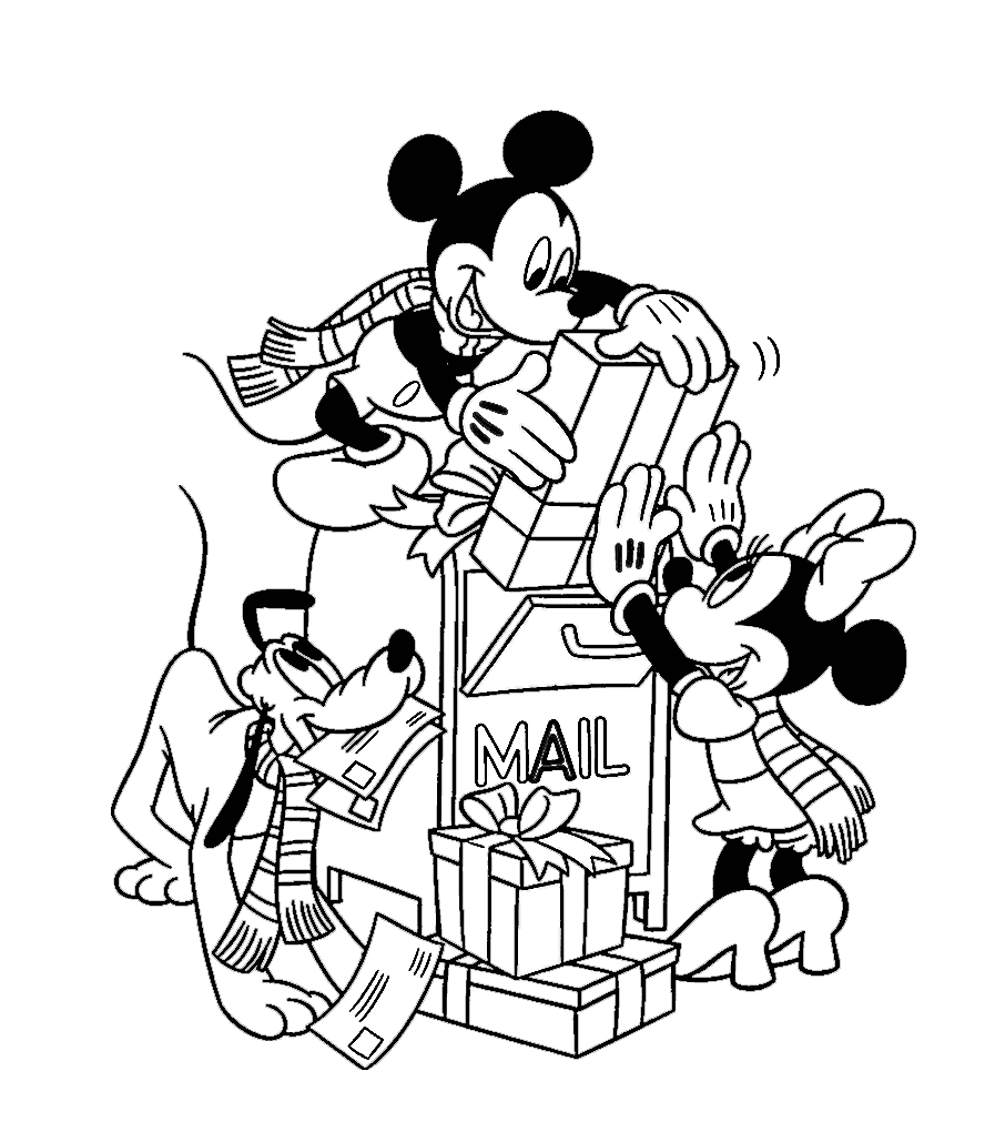Mickey Mailing Presents Coloring Page