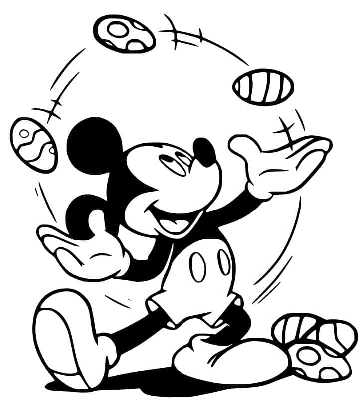 Mickey Mouse Juggling Easter Eggs Clip Art Coloring Page