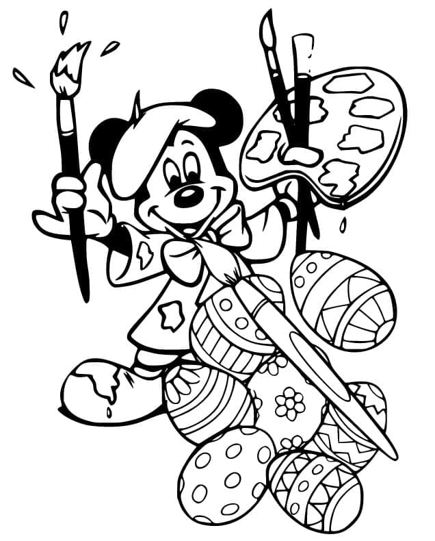 Mickey Painting Easter Eggs Printable Coloring Page