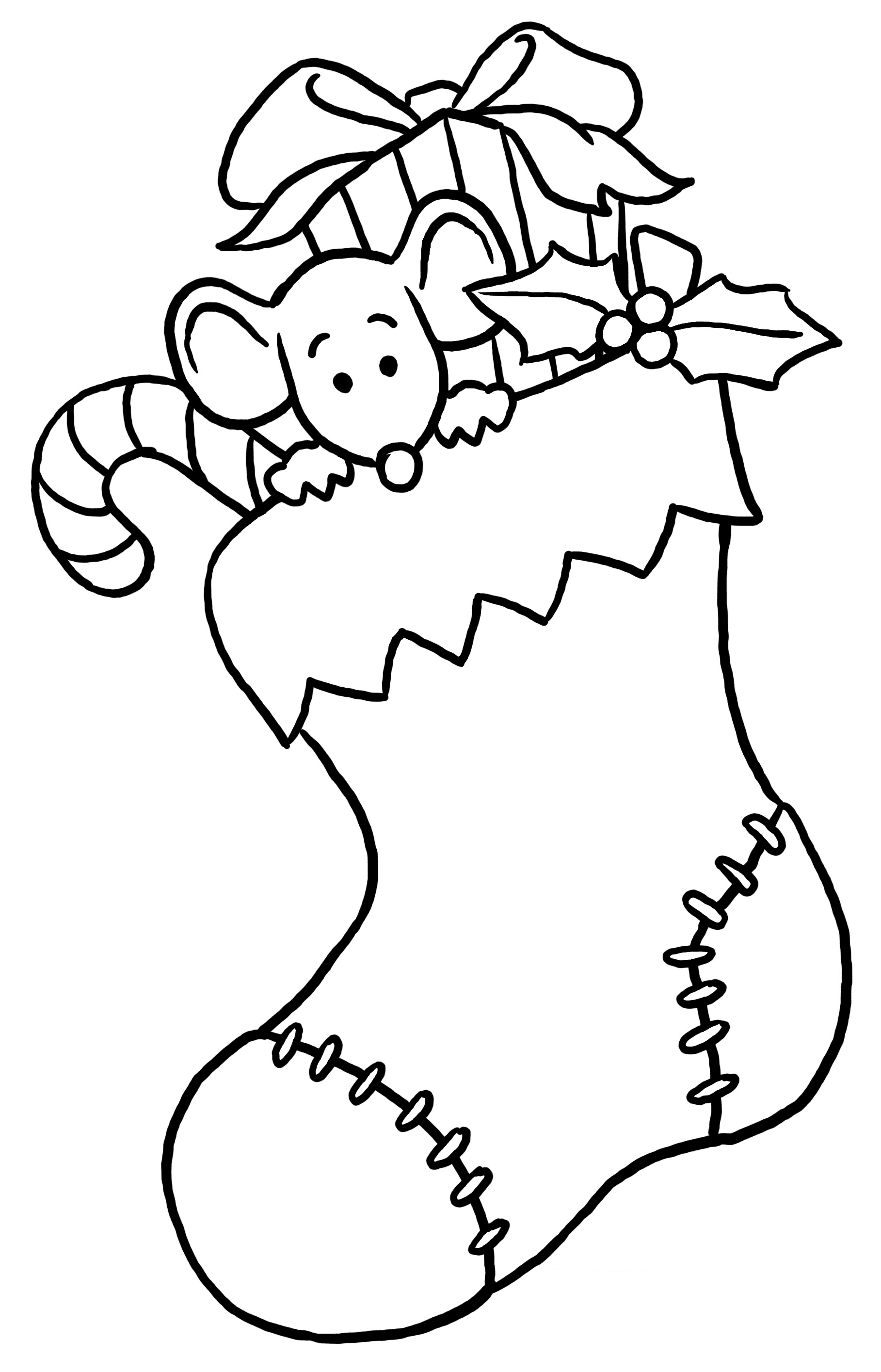 Mouse In Gift Sock Image For Kids Coloring Page